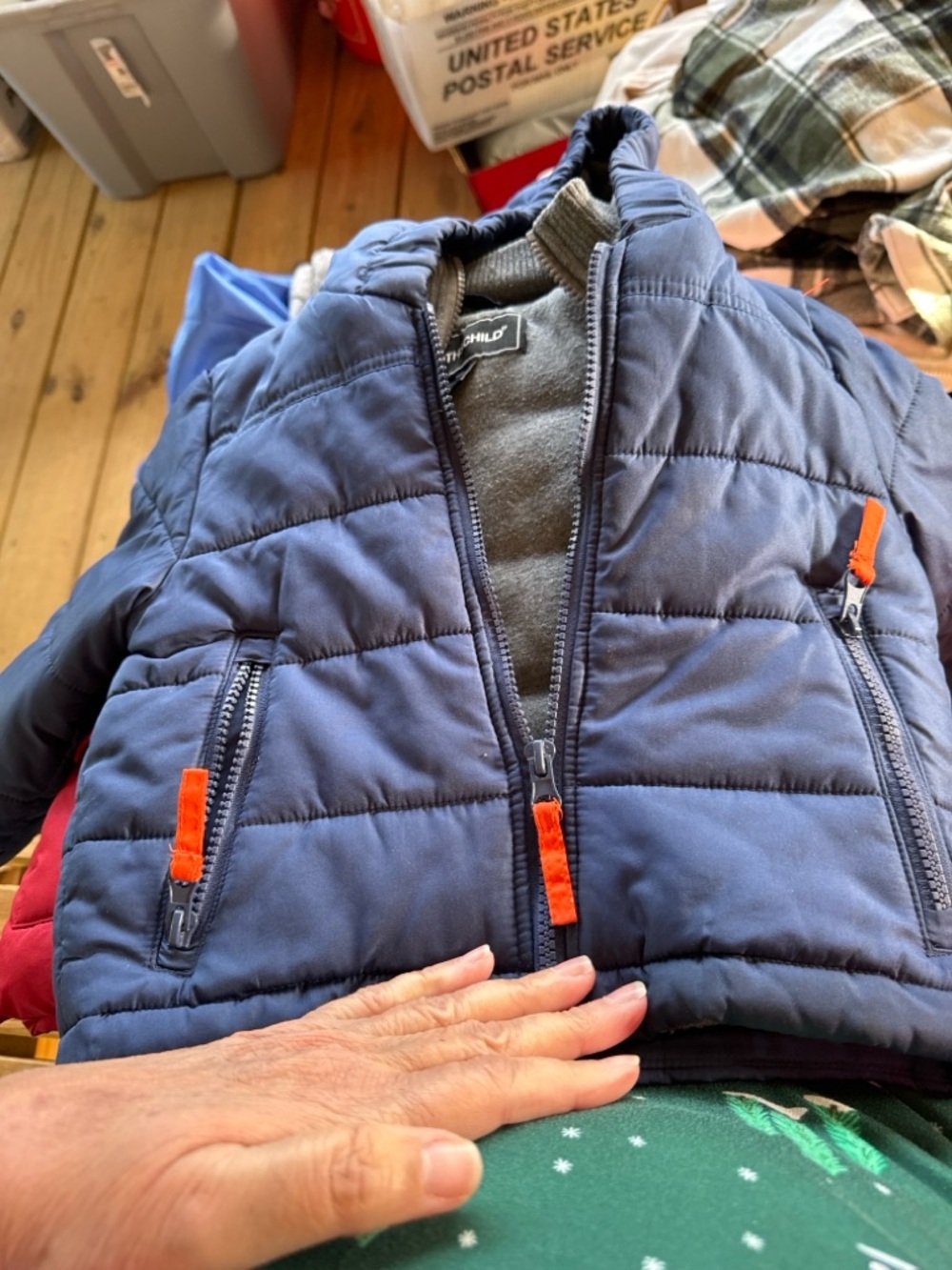 Children's Navy Puffer Jacket and red puffer 18 months and 2t